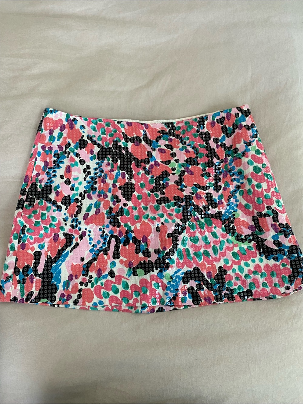 Lilly Pulitzer Pink, Teal & Black Sequin-Embellished Mini Skirt